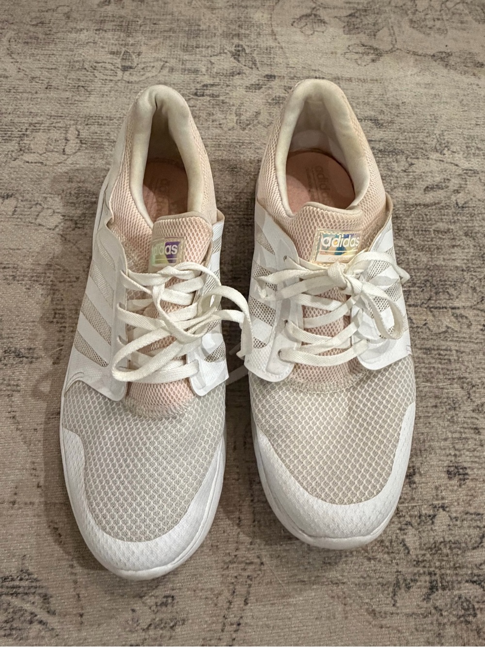 adidas Women’s White and Pale Pink Mesh Sneakers